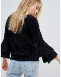 Женский черный пушистый свитер с круглым вырезом от New Look