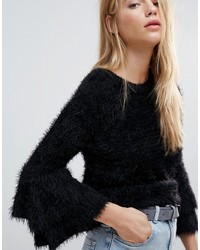 Женский черный пушистый свитер с круглым вырезом от New Look