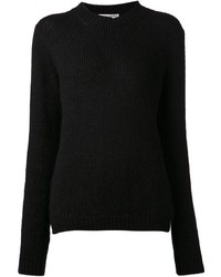 Женский черный пушистый свитер с круглым вырезом