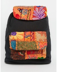Черный рюкзак из плотной ткани с вышивкой