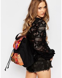 Женский черный рюкзак из плотной ткани с вышивкой от Glamorous