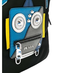 Мужской черный рюкзак из плотной ткани с принтом от Prada