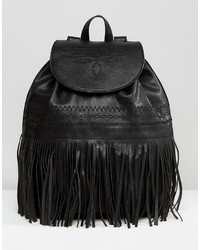 Женский черный рюкзак с вышивкой от Mango
