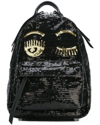 Женский черный рюкзак с пайетками от Chiara Ferragni