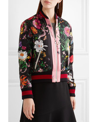 Женский черный сатиновый бомбер с принтом от Gucci