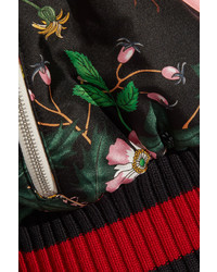 Женский черный сатиновый бомбер с принтом от Gucci