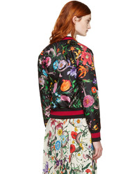 Женский черный сатиновый бомбер от Gucci