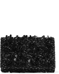Черный сатиновый клатч с украшением от Oscar de la Renta