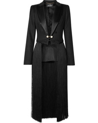 Женский черный сатиновый пиджак c бахромой от Adam Lippes