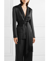 Женский черный сатиновый пиджак c бахромой от Rachel Zoe