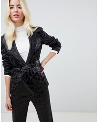 Женский черный сатиновый пиджак с леопардовым принтом от Fashion Union