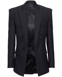 Мужской черный сатиновый пиджак с принтом от Balmain