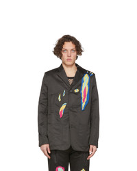Мужской черный сатиновый пиджак с принтом от Charles Jeffrey Loverboy