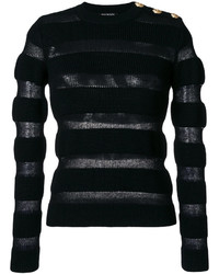 Женский черный свитер в горизонтальную полоску от Balmain