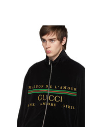 Мужской черный свитер на молнии с вышивкой от Gucci