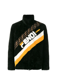 Мужской черный свитер на молнии с принтом от Fendi