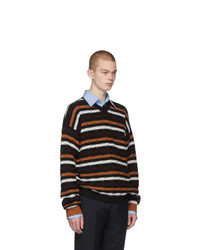 Мужской черный свитер с v-образным вырезом в горизонтальную полоску от Marni