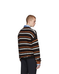 Мужской черный свитер с v-образным вырезом в горизонтальную полоску от Marni