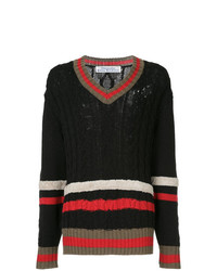 Мужской черный свитер с v-образным вырезом в горизонтальную полоску от Education From Youngmachines