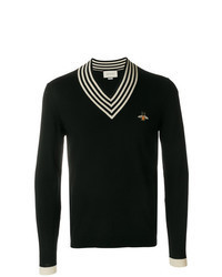 Черный свитер с v-образным вырезом с вышивкой