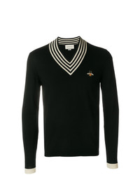 Мужской черный свитер с v-образным вырезом с вышивкой от Gucci