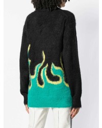 Женский черный свитер с v-образным вырезом с принтом от Prada