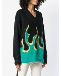 Женский черный свитер с v-образным вырезом с принтом от Prada