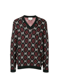 Мужской черный свитер с v-образным вырезом с ромбами от Gucci