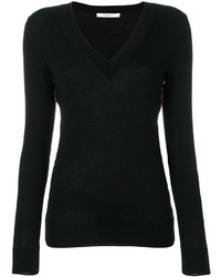 Женский черный свитер с v-образным вырезом с цветочным принтом от Givenchy
