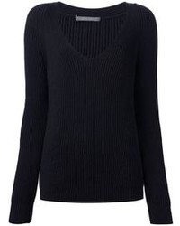 Женский черный свитер с v-образным вырезом от Alberta Ferretti