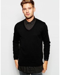 Мужской черный свитер с v-образным вырезом от Asos