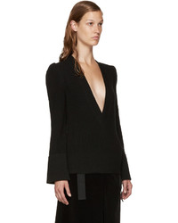 Женский черный свитер с v-образным вырезом от Sacai