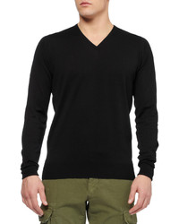 Мужской черный свитер с v-образным вырезом от John Smedley