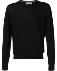 Мужской черный свитер с v-образным вырезом от Brunello Cucinelli