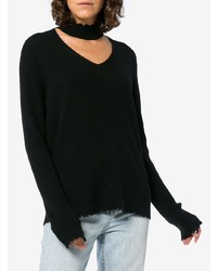 Женский черный свитер с v-образным вырезом от R13