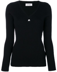Женский черный свитер с v-образным вырезом от Courreges