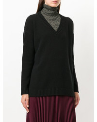 Женский черный свитер с v-образным вырезом от Prada