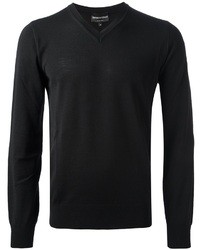 Мужской черный свитер с v-образным вырезом от Emporio Armani