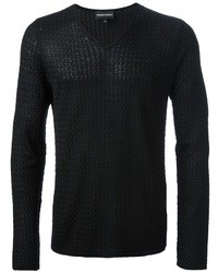 Мужской черный свитер с v-образным вырезом от Emporio Armani