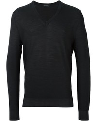 Мужской черный свитер с v-образным вырезом от Ermenegildo Zegna