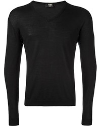 Мужской черный свитер с v-образным вырезом от Fendi