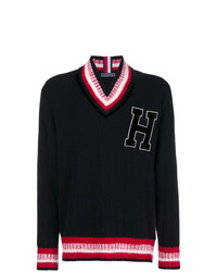 Мужской черный свитер с v-образным вырезом от Hilfiger Collection