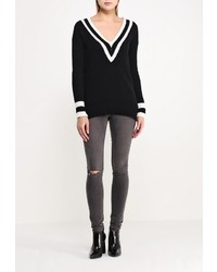 Женский черный свитер с v-образным вырезом от LOST INK