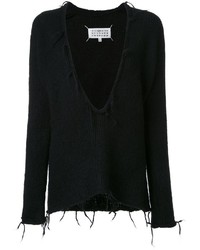 Женский черный свитер с v-образным вырезом от Maison Margiela