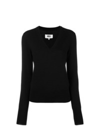 Женский черный свитер с v-образным вырезом от MM6 MAISON MARGIELA