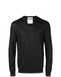 Мужской черный свитер с v-образным вырезом от Moschino