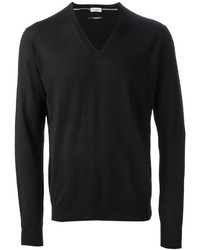 Мужской черный свитер с v-образным вырезом от Paolo Pecora