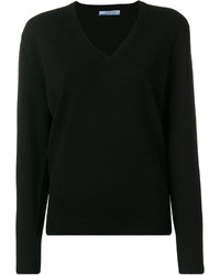 Женский черный свитер с v-образным вырезом от Prada