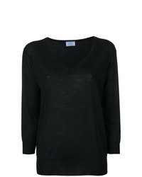 Женский черный свитер с v-образным вырезом от Prada