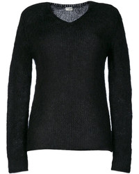 Женский черный свитер с v-образным вырезом от Saint Laurent